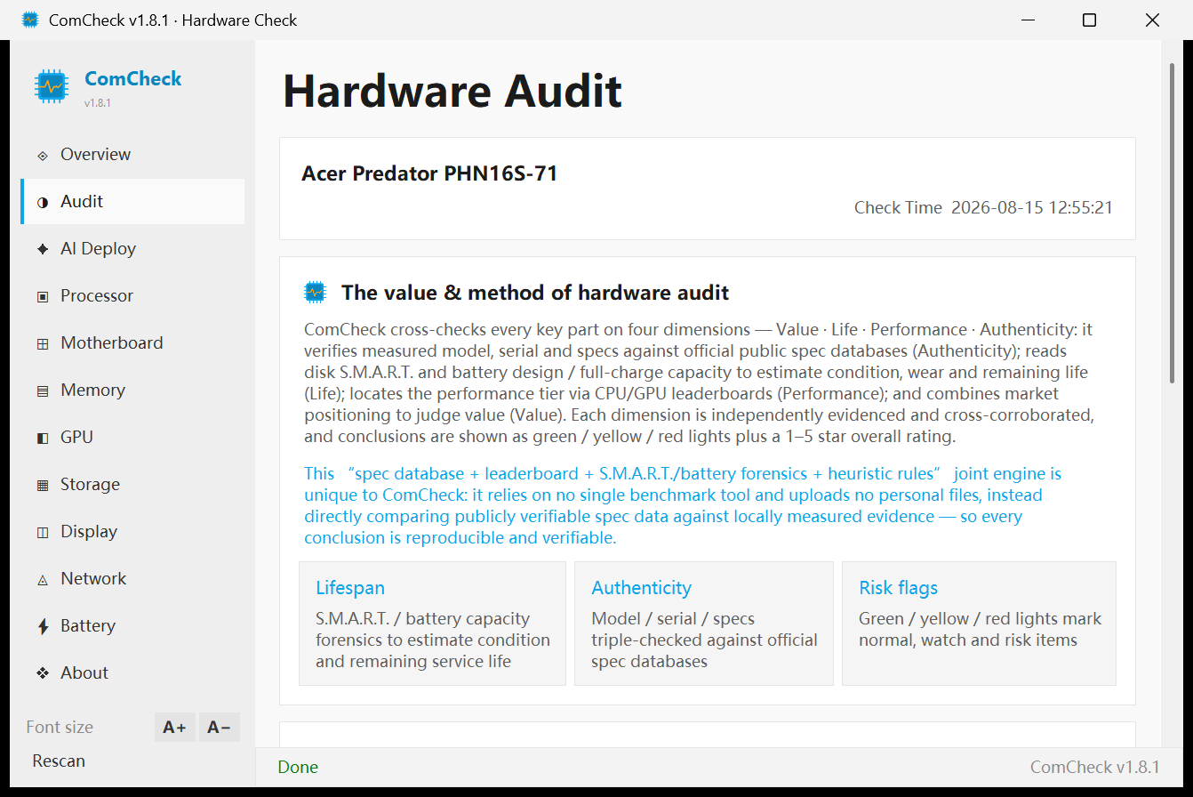 Hardware Audit page